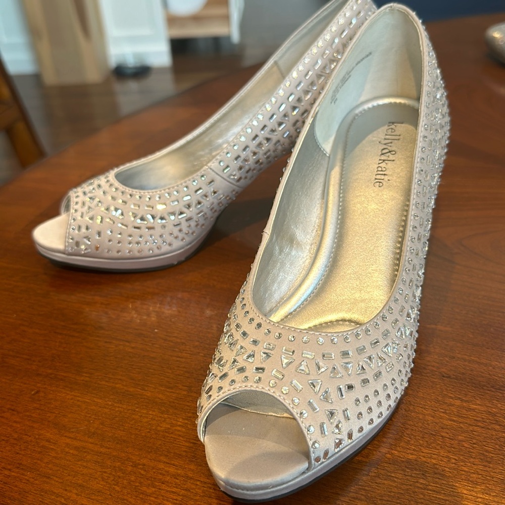 Rhinestone Peep Toe Heels Size 8.5